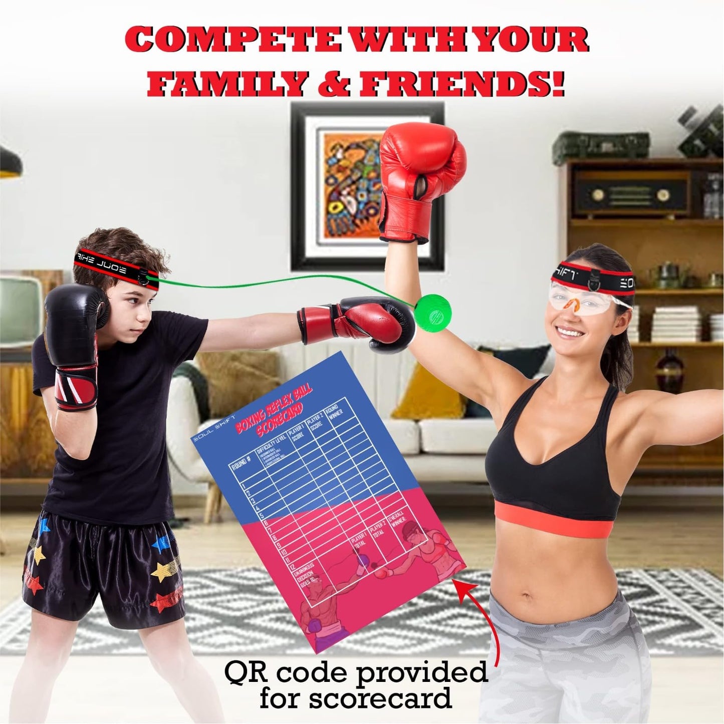 Soul Shift Boxing Reflex Trainer Set w/Safety Glasses | Fun Reflex Game & 2 Headband, 4 Balls & Bonus Reaction Ball